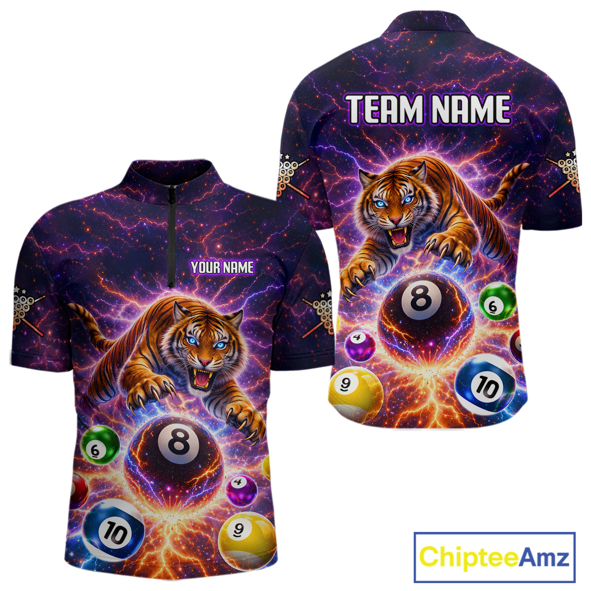 Colorful Billiard Balls Tiger Pool Shirt For Men Custom Thunder Lighting Billiard Team Jersey TDM5685