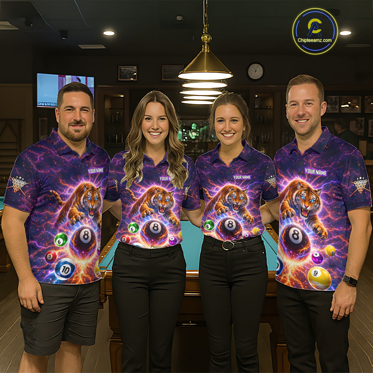Colorful Billiard Balls Tiger Pool Shirt For Women Custom Thunder Lighting Billiard Team Jersey TDM5685