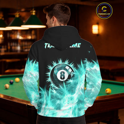 Turquoise Icy Light 8 Ball Pool Hoodie For Men And Women Custom Billiard Hoodie Team Jersey TDM5689