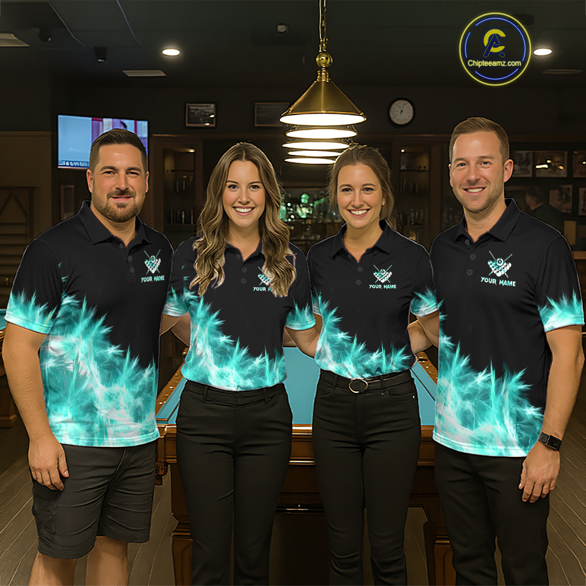 Turquoise Icy Light 8 Ball Pool Billiard Polo & 1/4 Zip For Women Custom Billiard Team Jerseys  TDM5689