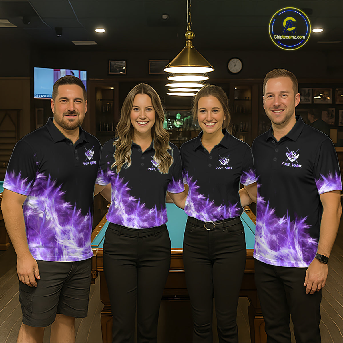 Purple Icy Light 8 Ball Pool Billiard Polo & Quarter Zip For Women Custom Billiard Team Jerseys TDM5690