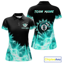 Load image into Gallery viewer, Turquoise Icy Light 8 Ball Pool Billiard Polo &amp; 1/4 Zip For Women Custom Billiard Team Jerseys  TDM5689