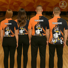 Load image into Gallery viewer, Custom Black And Orange Funny Duck Bowling Shirts For Men, Bowling Team Jersey Polo &amp; 1/4 Zip TDM6294