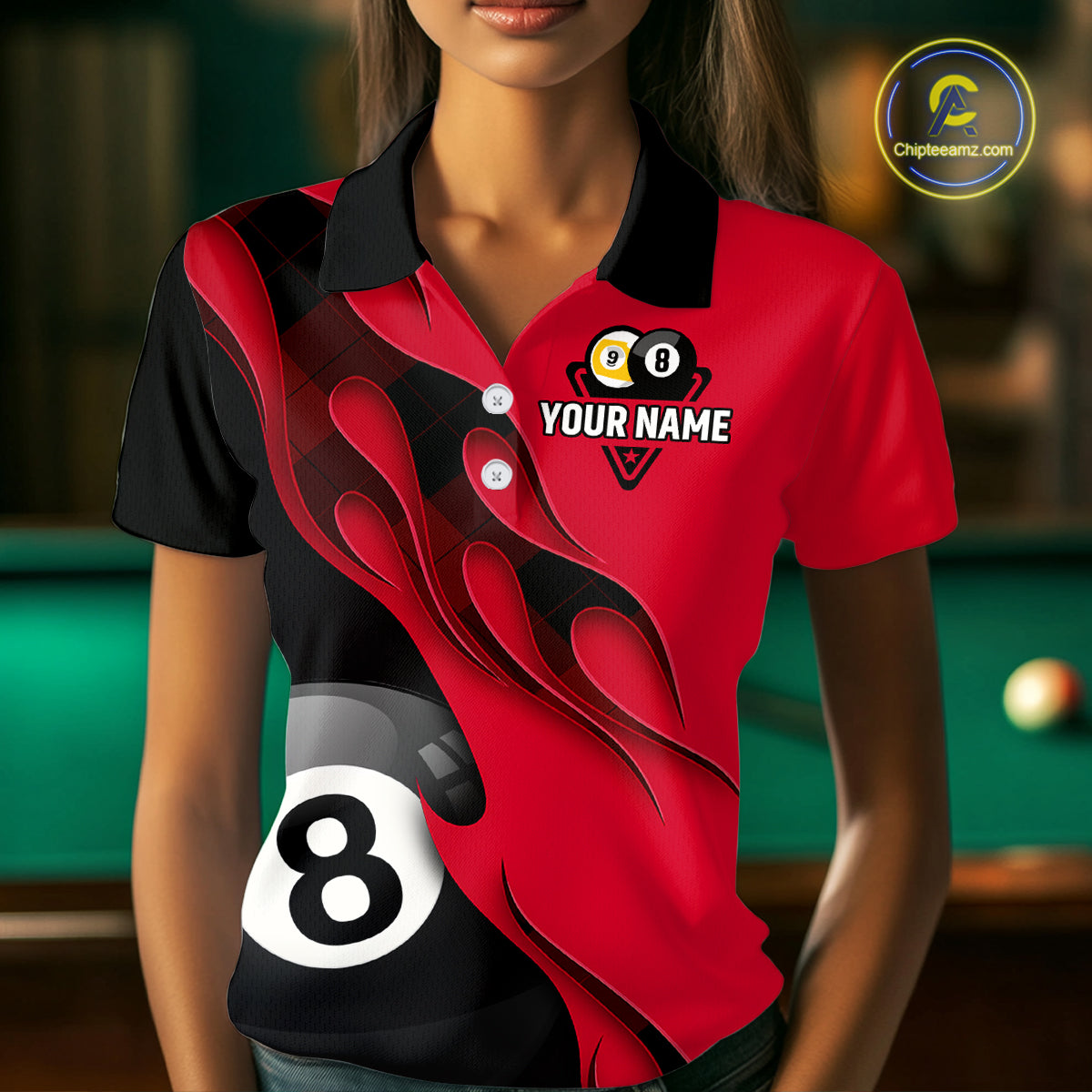 Black And Red Billiard 8 Ball & 9 Ball Pool Shirt For Women Custom Billiard Team Jersey Uniform TDM5162