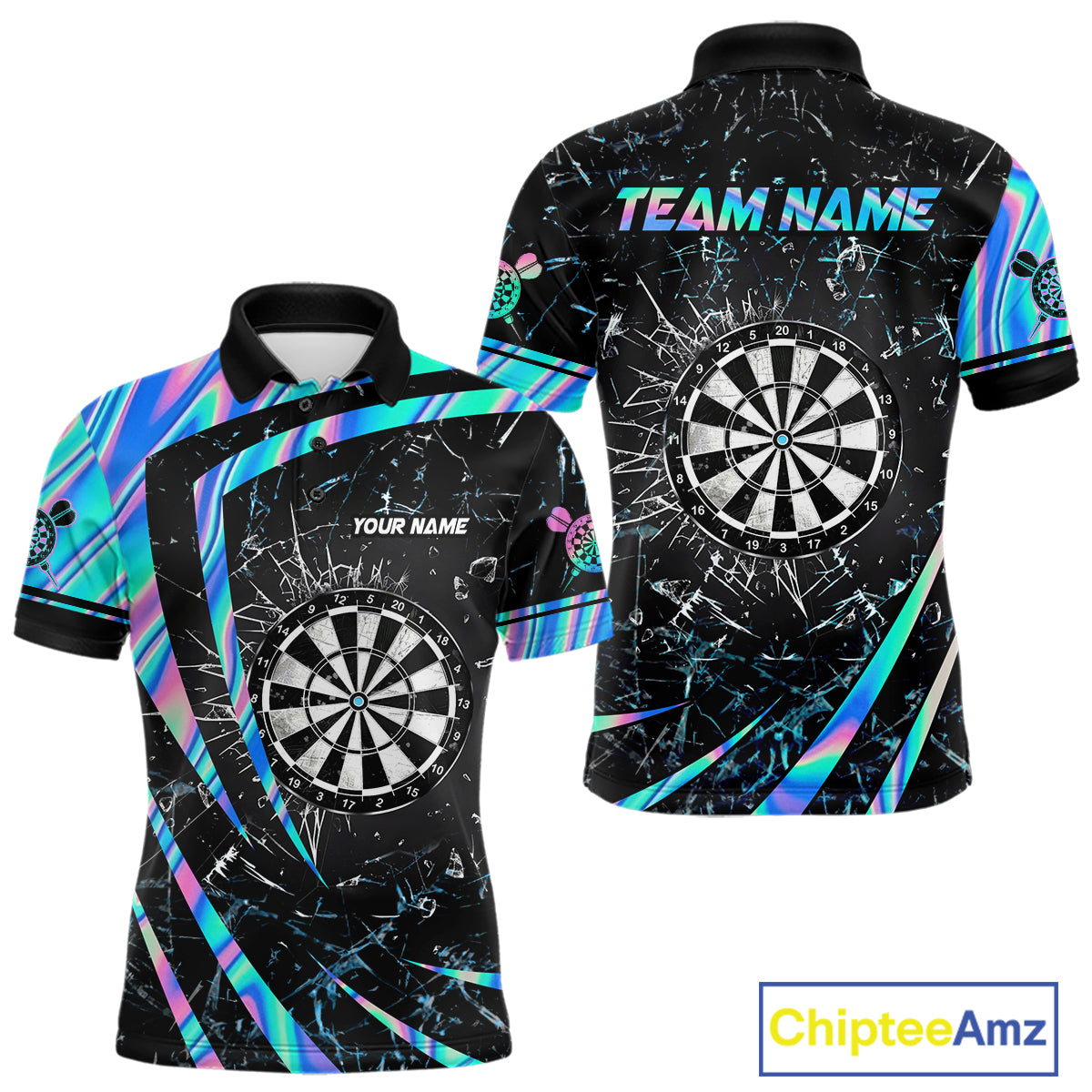 Personalized Holographic Glass Break Darts Shirt For Men Custom Darts Jersey Team Polo & 1/4 Zip TDM5413