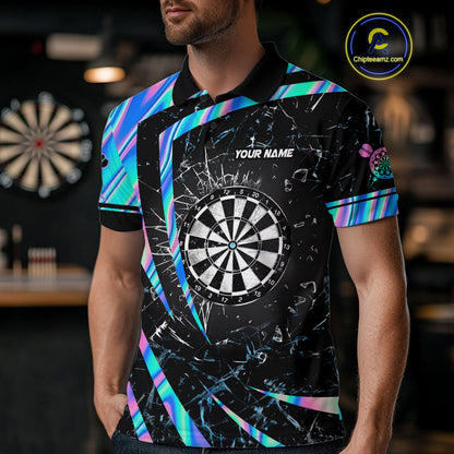 Personalized Holographic Glass Break Darts Shirt For Men Custom Darts Jersey Team Polo & 1/4 Zip TDM5413