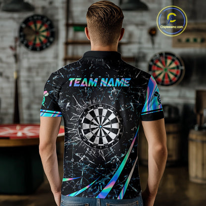 Personalized Holographic Glass Break Darts Shirt For Men Custom Darts Jersey Team Polo & 1/4 Zip TDM5413
