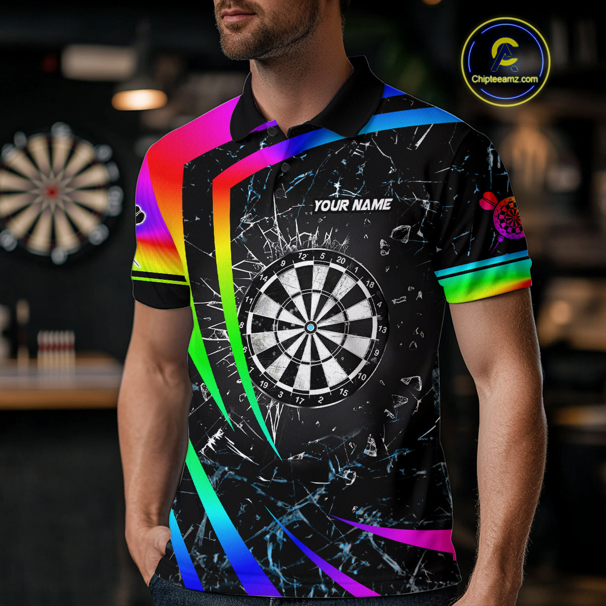 Funny Rainbow Colorful Glass Break Darts Shirt For Men Custom Darts Jersey Team Polo & 1/4 Zip TDM5414