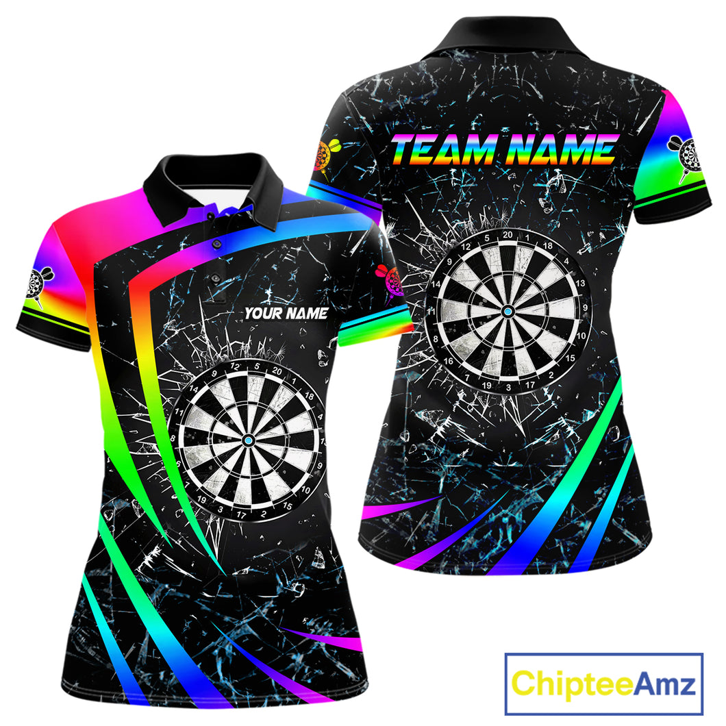 Funny Rainbow Colorful Glass Break Darts Shirt For Women Custom Darts Jersey Team Polo & 1/4 Zip TDM5414