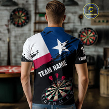 Load image into Gallery viewer, Personalized Grunge Texas Flag Mens Darts Shirt Custom Texas Darts Jersey Team Polo &amp; 1/4 Zip TDM5415