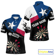 Load image into Gallery viewer, Personalized Grunge Texas Flag Mens Darts Shirt Custom Texas Darts Jersey Team Polo &amp; 1/4 Zip TDM5415