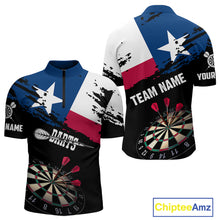 Load image into Gallery viewer, Personalized Grunge Texas Flag Mens Darts Shirt Custom Texas Darts Jersey Team Polo &amp; 1/4 Zip TDM5415