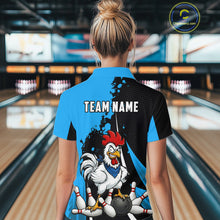 Load image into Gallery viewer, Custom Black And Blue Funny Chicken Bowling Shirts For Women, Bowling Team Jersey Polo &amp; 1/4 Zip TDM6301