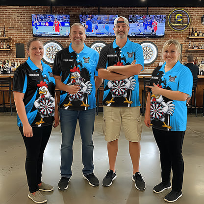 Blue Funny Chicken Darts Shirts For Men Custom Rooster Darts Team Jersey Polo & Quarter Zip TDM7199