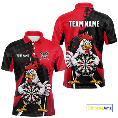 Red Funny Chicken Darts Shirts For Men Custom Rooster Darts Team Jersey Polo & Quarter Zip TDM7201