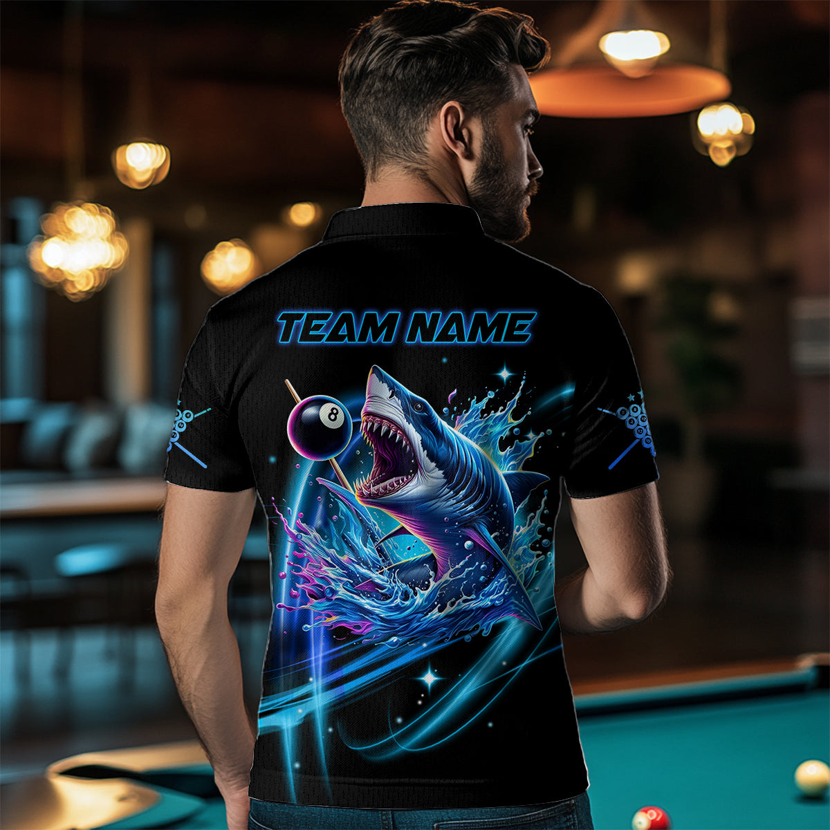 Blue 8 Ball Pool Billiard Shark Polo & Quarter Zip For Men Custom Team League Billiard Jerseys TDM2715