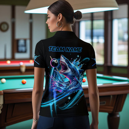 Blue 8 Ball Pool Billiard Shark Polo & Quarter Zip For Women Custom Team League Billiard Jerseys TDM2715