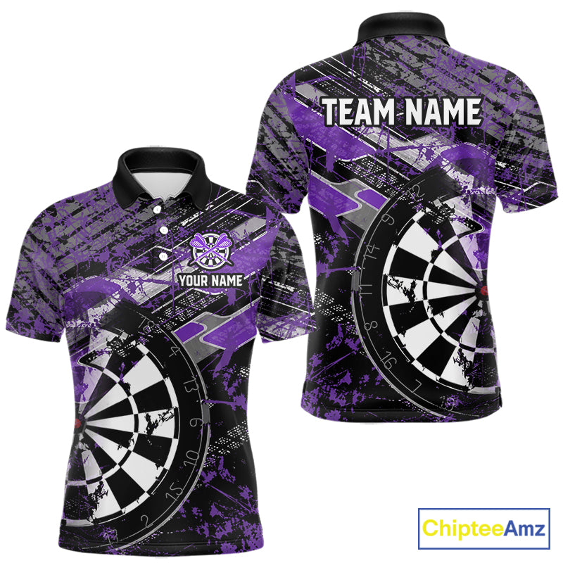 Personalized Purple Splatter Grunge Darts Shirt For Men Custom Darts Jersey Team Polo & 1/4 Zip TDM6486