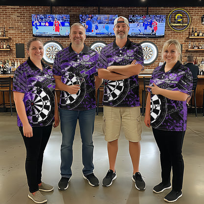 Personalized Purple Splatter Grunge Darts Shirt For Men Custom Darts Jersey Team Polo & 1/4 Zip TDM6486