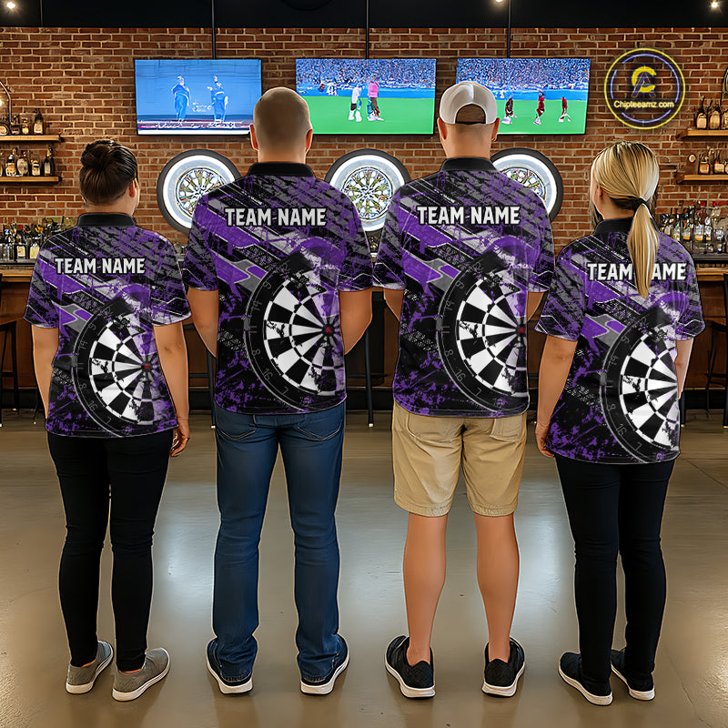 Personalized Purple Splatter Grunge Darts Shirt For Men Custom Darts Jersey Team Polo & 1/4 Zip TDM6486