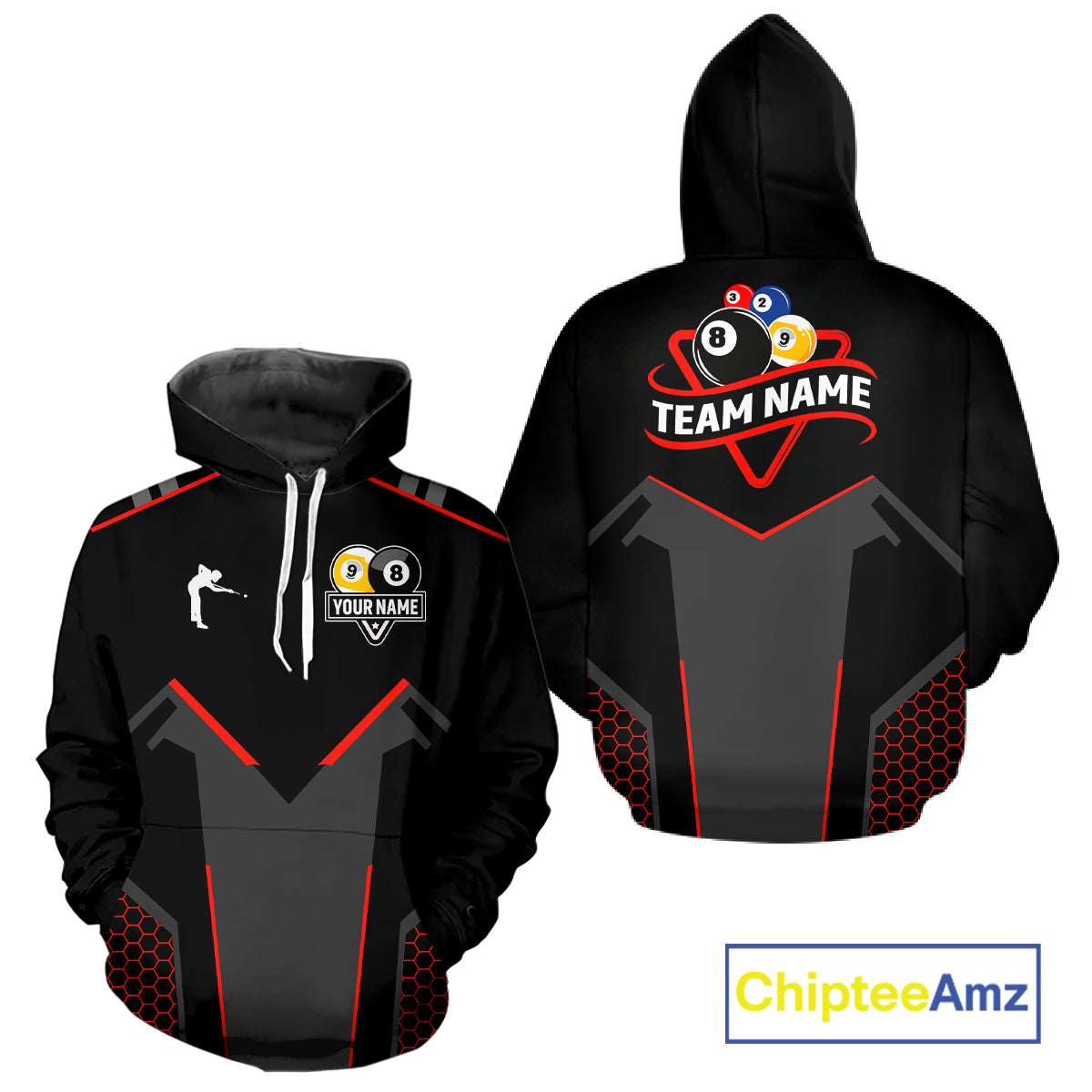 Personalized 8 Ball & 9 Ball Billiard Hoodie Custom Pool Team Jersey Hoodie For Men And Women | Red TDM3547