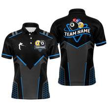 Load image into Gallery viewer, Personalized 8 Ball &amp; 9 Ball Pool Billiard Polo, 1/4 Zip For Men Custom Team Billiard Jerseys |Blue TDM3547