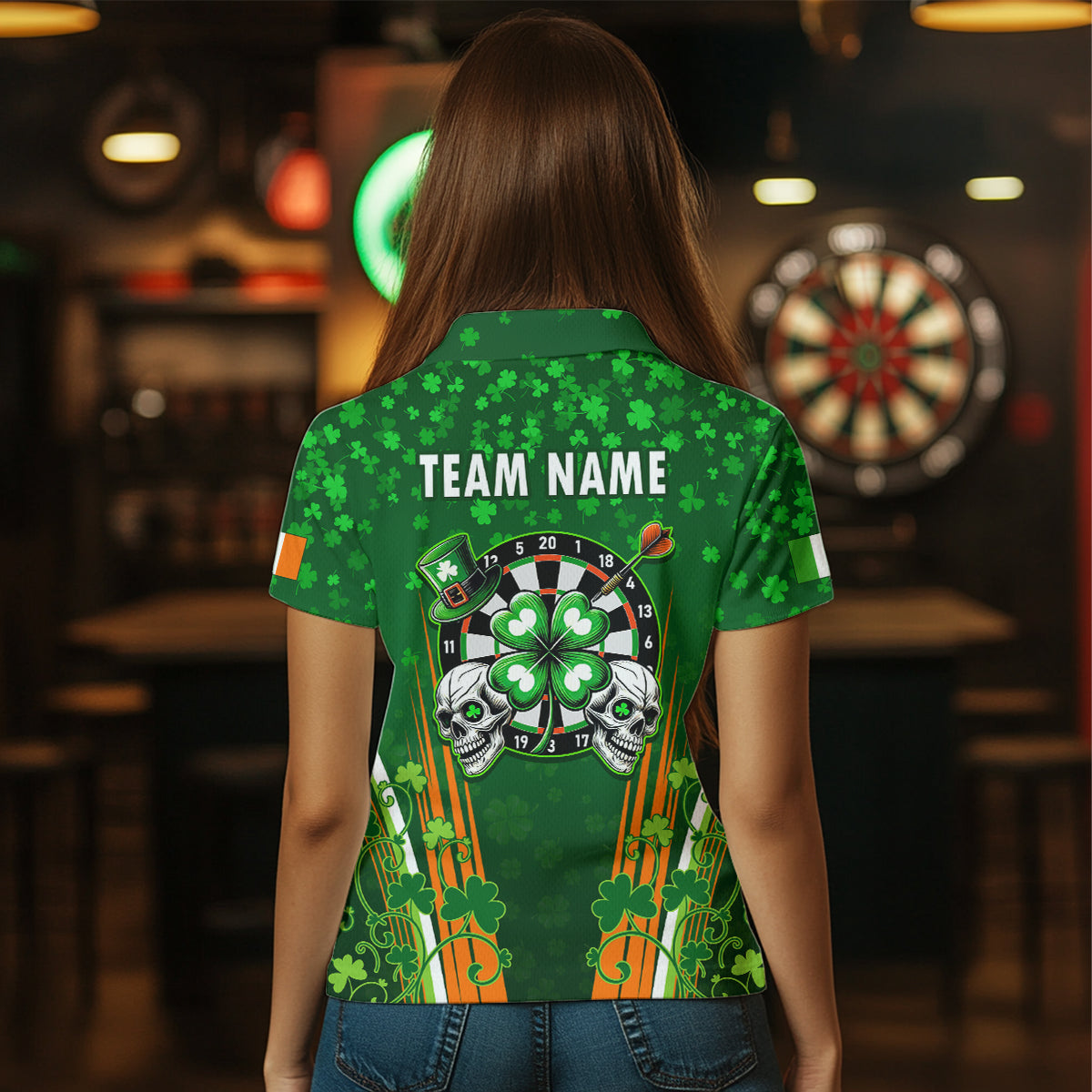 Luckiest Shamrock Skull Dart Shirts For Women Custom Patrick Day Dart Jerseys TDM3554