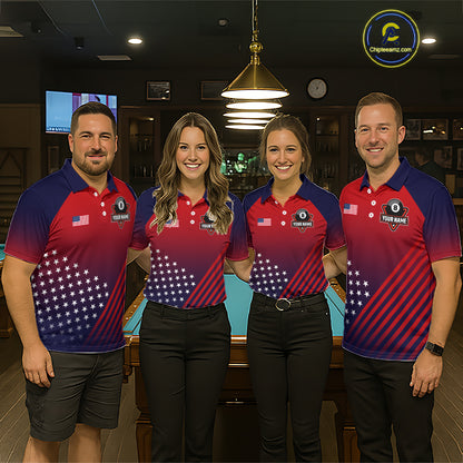 American Flag 8 Ball Pool Billiard Jersey For Women Custom Patriotic Billiard League Team Shirts TDM7224