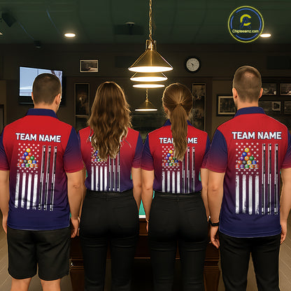 American Flag 8 Ball Pool Billiard Jersey For Women Custom Patriotic Billiard League Team Shirts TDM7224