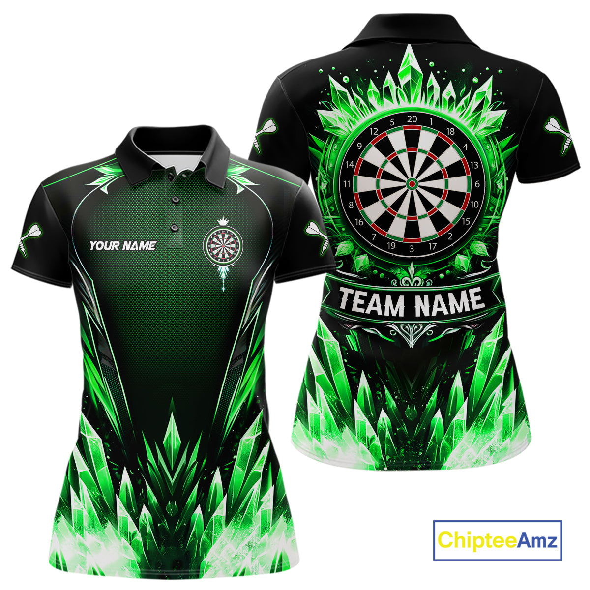 Personalized Green Dartboard Icy Darts Polo & 1/4 Zip Custom Dart Shirt For Women, Darts Team Jersey TDM5717