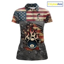 Load image into Gallery viewer, Billiards Vintage US Flag Custom Flame 8 Ball Pool Polo &amp; 1/4 Zip For Women, Billiard Team Jersey TDM6075