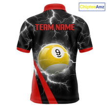 Load image into Gallery viewer, Black And Red 8 Ball 9 Ball Lightning Billiard Shirt For Men Custom Pool Team Jersey Polo, 1/4 Zip TDM6323