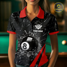 Load image into Gallery viewer, Black And Red Glass Break 8 Ball Billiard Shirt For Women Custom Pool Team Jersey Polo &amp; 1/4 Zip TDM6324