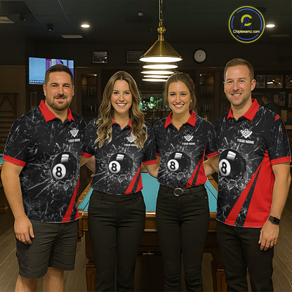 Black And Red Glass Break 8 Ball Billiard Shirt For Men Custom Pool Team Jersey Polo & 1/4 Zip TDM6324