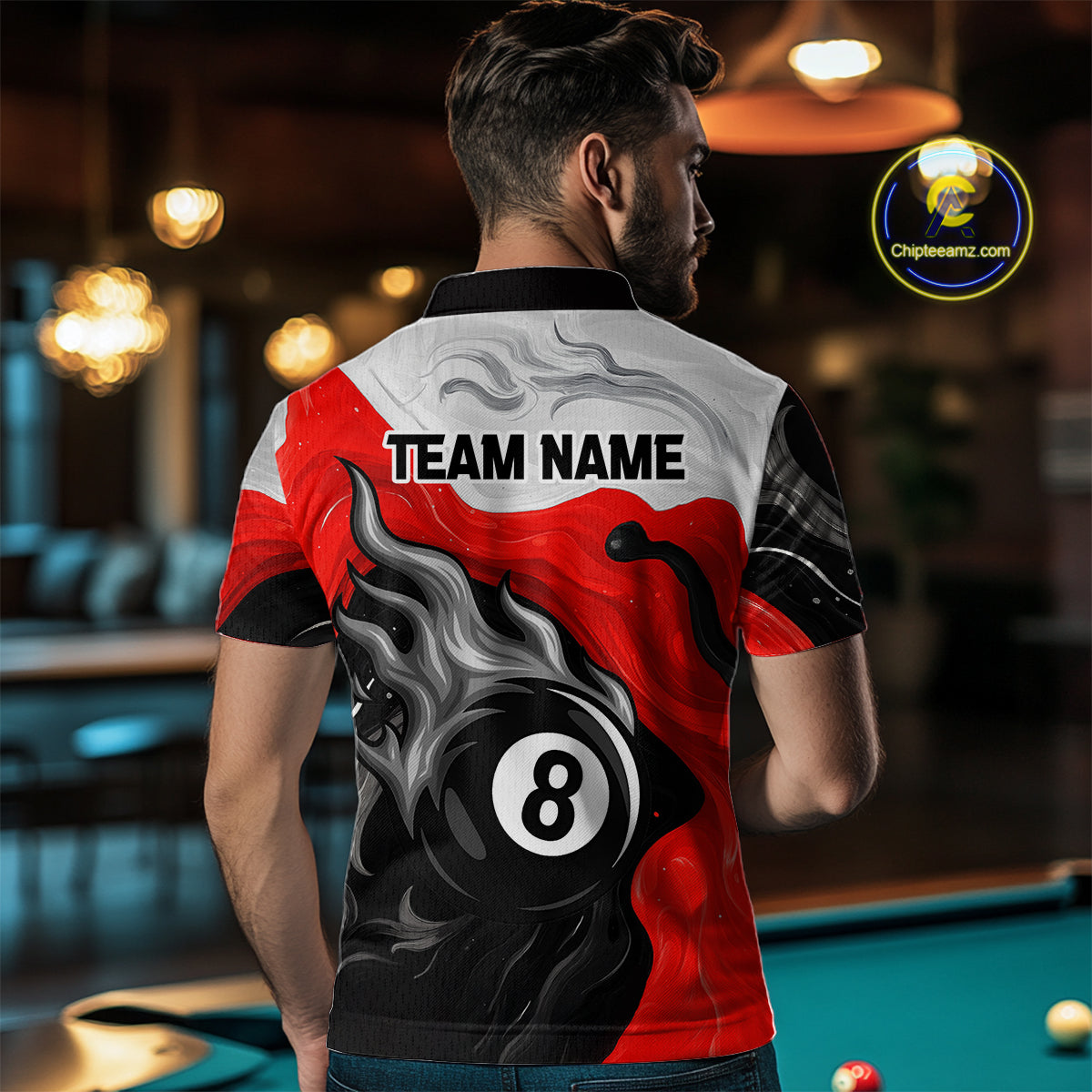 Personalized Black, Red And White 8 Ball Flame Billiard Shirt For Men Custom Pool Team Jerseys TDM4188