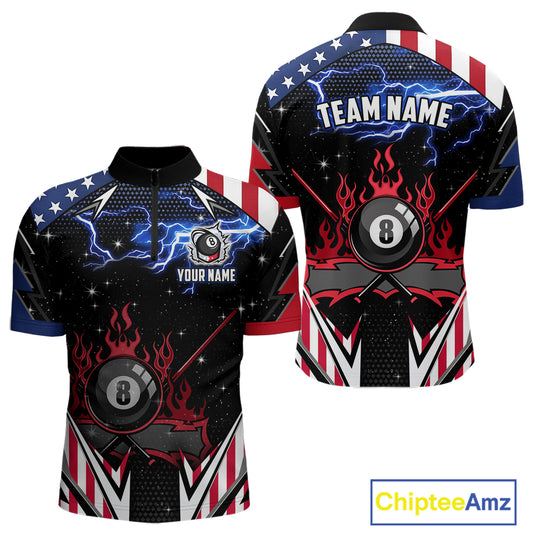 8 Ball Pool Billiard Jersey Custom Lightning American Flag Men Billiard Shirts, 8 Ball Team Shirts TDM4579