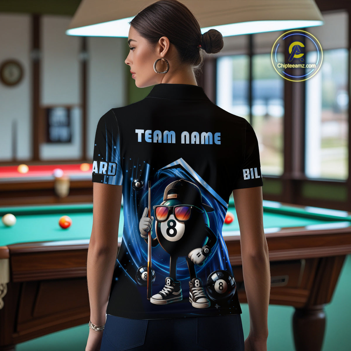 Blue Funny 8 Ball Billiard Shirt For Women Custom Pool Team Shirt, Billiard Jersey Polo & 1/4 Zip TDM5205