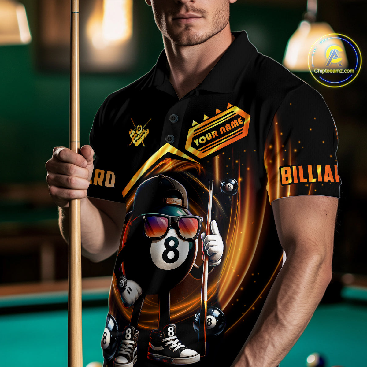 Orange Funny 8 Ball Billiard Shirt For Men Custom Pool Team Shirt, Billiard Jersey Polo & 1/4 Zip TDM5206