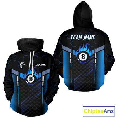 Personalized Blue 8 Ball Flame Hoodie For Men And Women Custom Billiard Hoodie Pool Team Jersey TDM5731