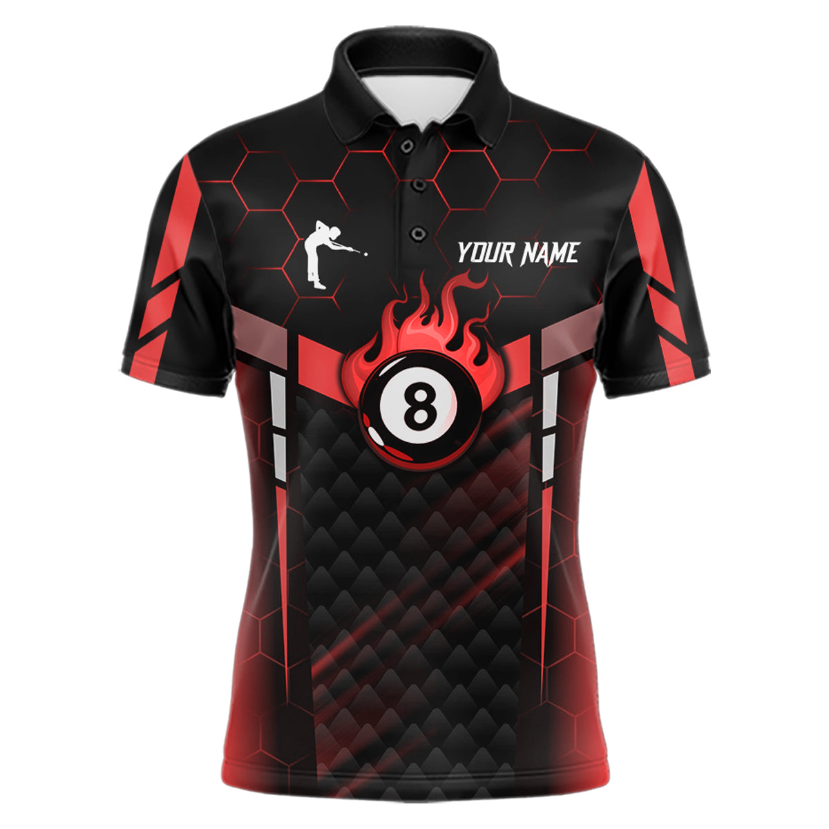 Personalized Red 8 Ball Flame Billiard Polo & Quarter Zip For Men, 8 Ball Pool Team Jersey TDM5732
