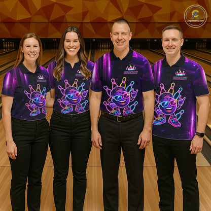 Funny Neon Bowling Ball Polo & Quarter Zip Shirt For Men Custom Bowling Team Shirt, Bowling Jersey TDM6519