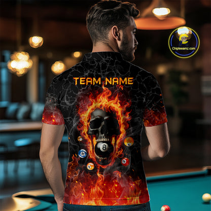 Billiards 8 Ball Flame Skull Fire Custom Pool Shirts For Men, Unique Team League Billiard Jerseys TDM1826