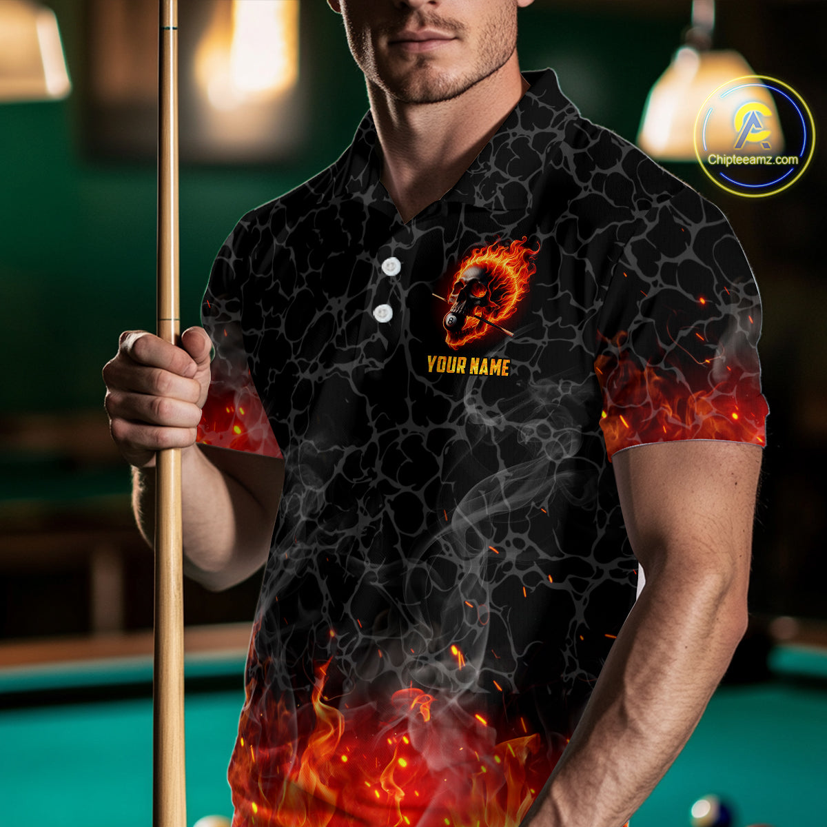 Billiards 8 Ball Flame Skull Fire Custom Pool Shirts For Men, Unique Team League Billiard Jerseys TDM1826