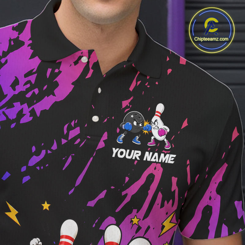 Custom Blue And Purple Funny Boxing Bowling Shirts For Men Bowling Team Jersey, Gift For Bowlers TDM7257