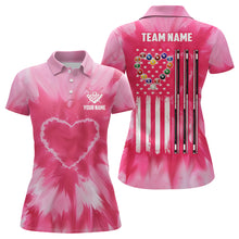 Load image into Gallery viewer, Personalized Pink Tie Dye Heart US Flag Women Billiard Shirts, Billiard Valentines Day Shirt Gifts TDM3430
