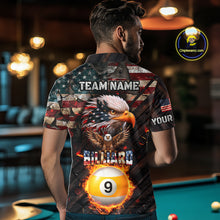 Load image into Gallery viewer, American Flag 9 Ball Fire Custom Eagle Billiard Shirt For Men, Patriotic Pool Jersey Polo, 1/4 Zip TDM5931