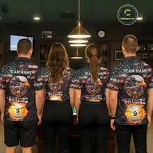 Load image into Gallery viewer, American Flag 9 Ball Fire Custom Eagle Billiard Shirt For Women, Patriotic Pool Jersey Polo, 1/4 Zip TDM5931