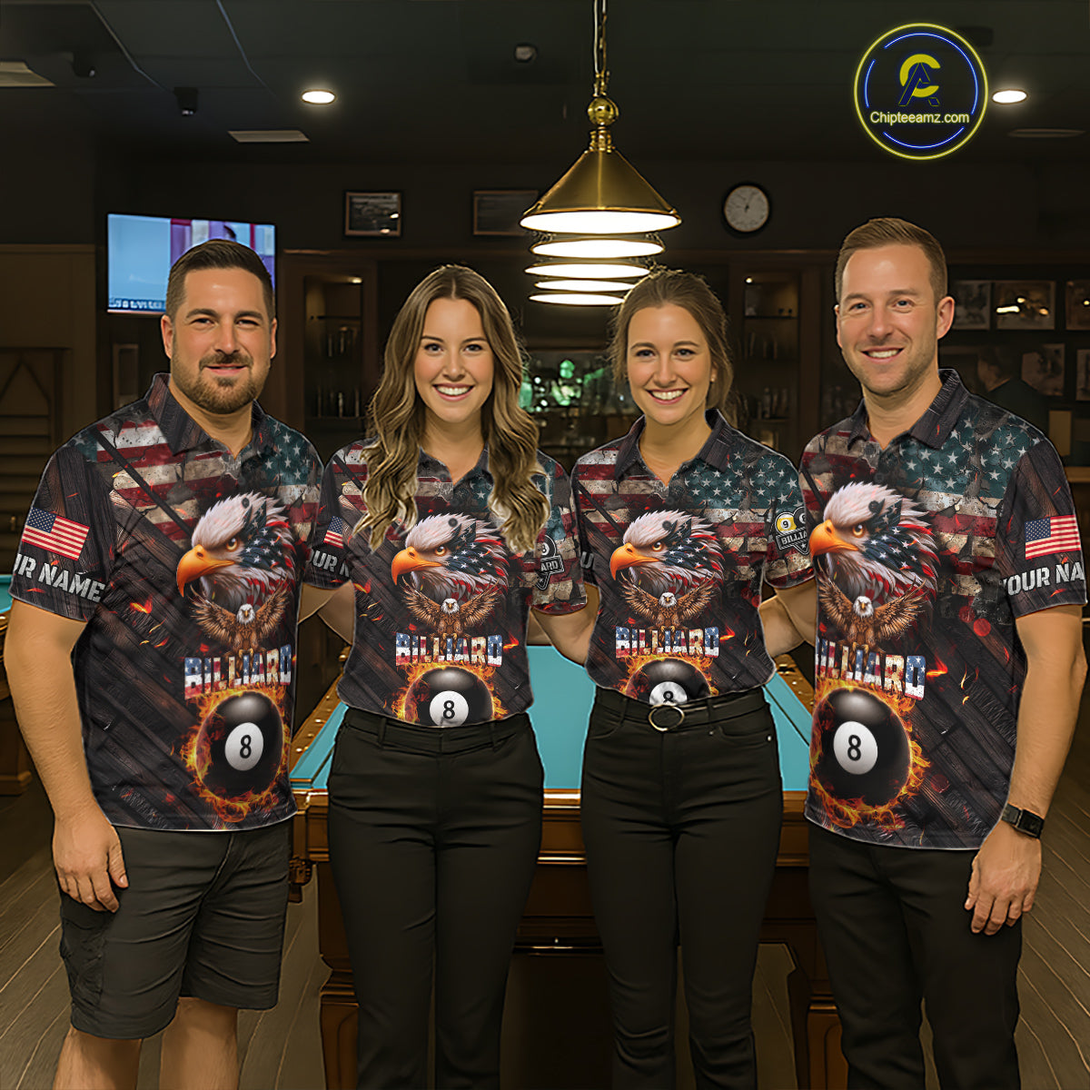 American Flag 8 Ball & 9 Ball Fire Custom Eagle Billiard Shirt For Women, Patriotic Pool Team Jersey TDM5932