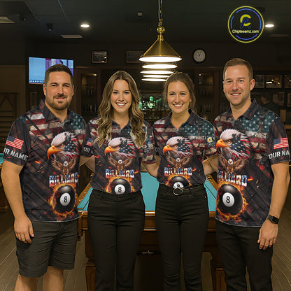 American Flag 8 Ball & 9 Ball Fire Custom Eagle Billiard Shirt For Women, Patriotic Pool Team Jersey TDM5932