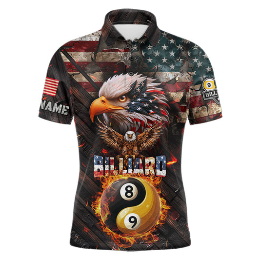 American Flag 8 & 9 Ball Yin-Yang Fire Custom Eagle Billiard Shirt For Men, Pool Team Jersey TDM5933